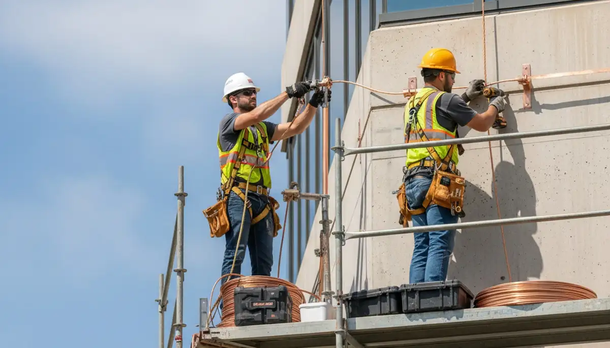 Cape Coral, FL tree care specialists installing lightning protection on a storm-ready tree