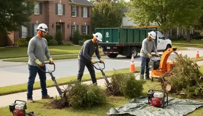 Cape Coral, FL tree service crew removing overgrown shrubs from a residential yard
