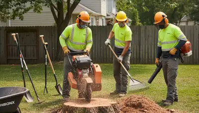 Cape Coral, FL stump removal crew clearing a tree stump for safe yard cleanup