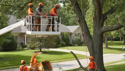 Cape Coral, FL tree removal crew handling storm-damaged trees on a residential property