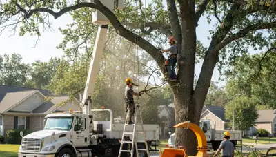 Cape Coral, FL tree removal crew removing a damaged tree from a residential property