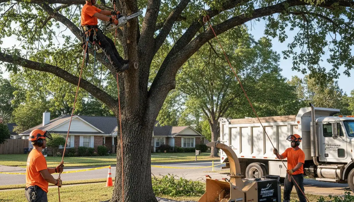 Cape Coral, FL tree removal crew clearing storm-damaged trees on a residential property