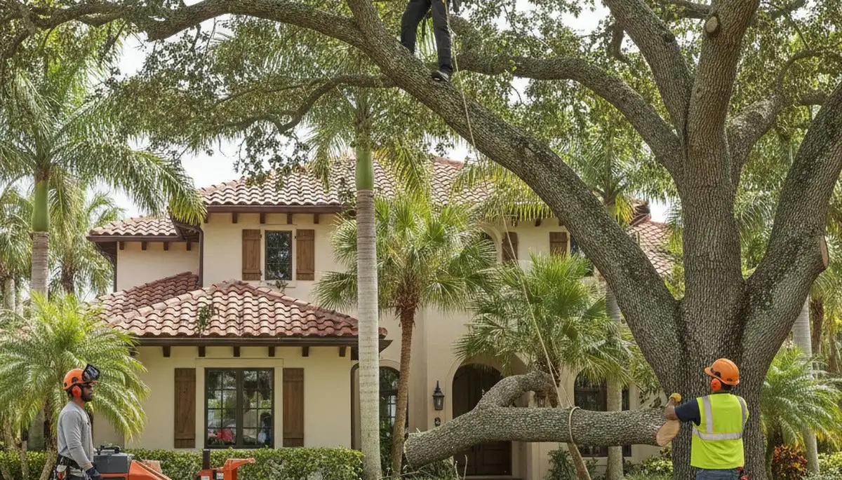 Tree service crew performing safe tree removal in Cape Coral, FL