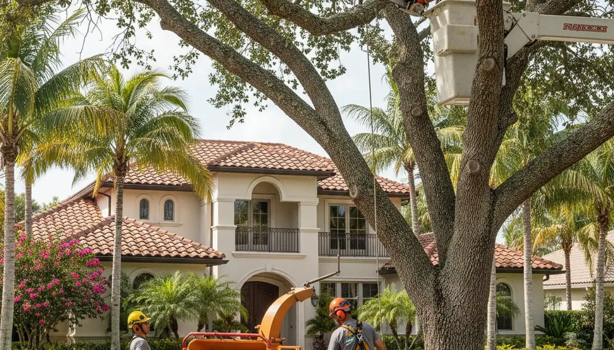 Cape Coral, FL tree service team removing a tree for safe residential property clearing