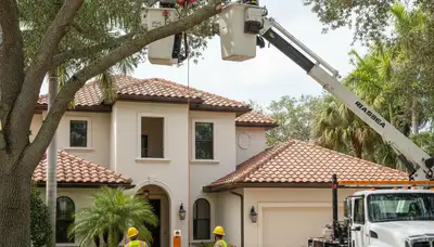 Tree service crew in Cape Coral, FL handling safe tree removal for a local property