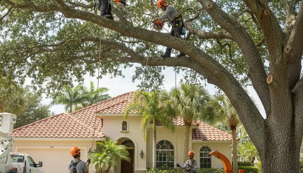 Cape Coral, FL tree service crew removing a tree for a residential property