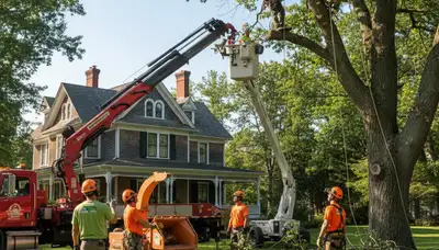 Tree service crew in Cape Coral, FL handling tree removal for a residential property
