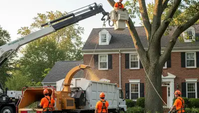 Tree service crew removing a tree in Cape Coral, FL for safe residential property maintenance